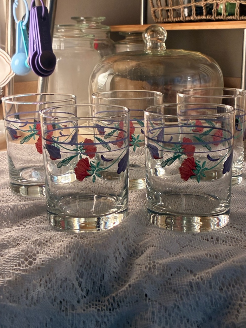 Set of 5 Vintage Lenox Poppies on Blue Double Old Fashioned Glass Tumbler - Picture 4 of 4